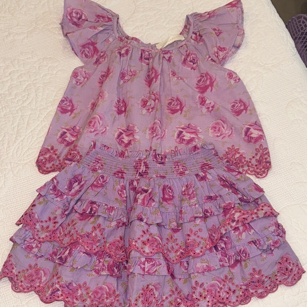 LoveShackFancy Pink Floral Skirt & Shirt Set